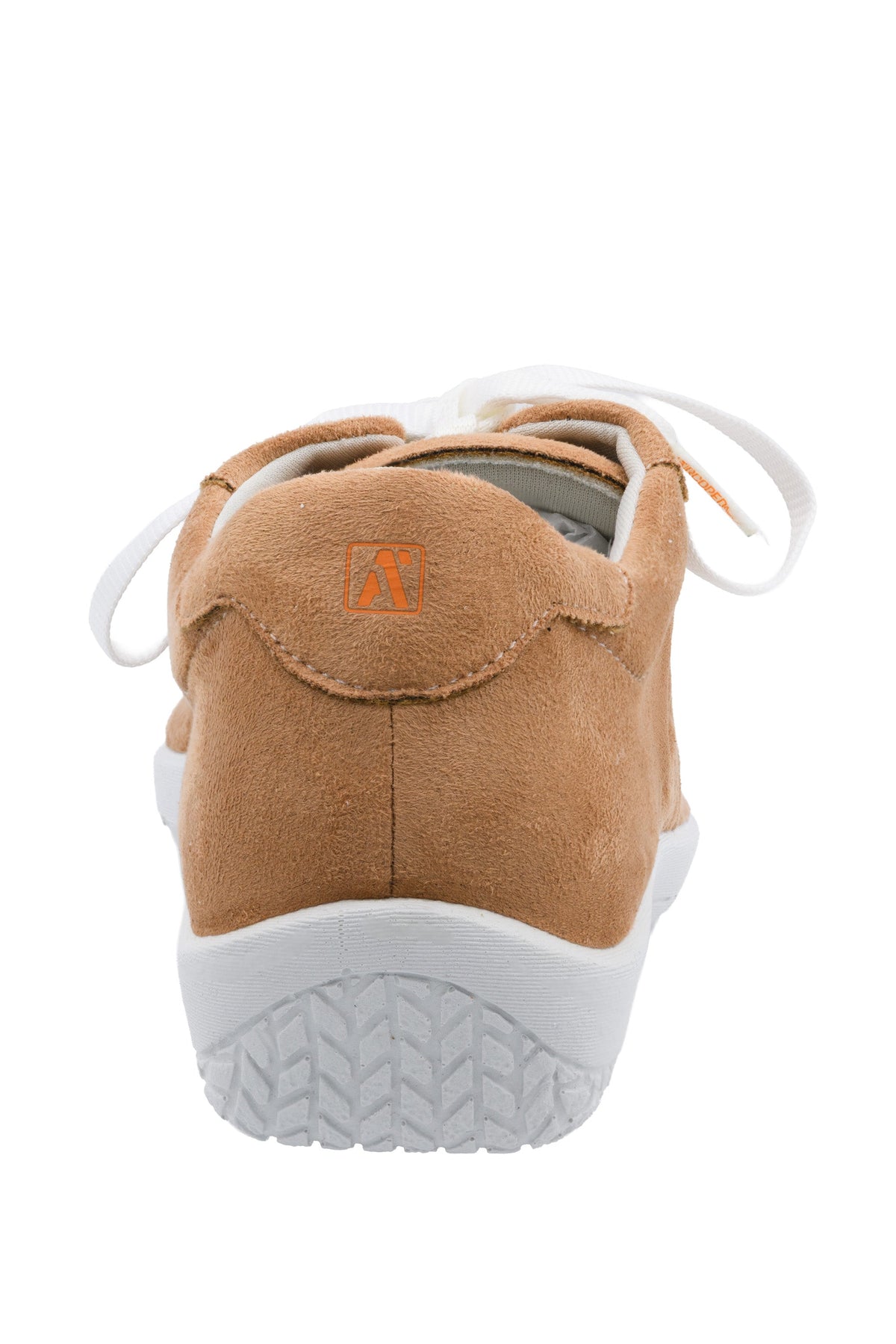 Tan sneaker with white sole on a white background