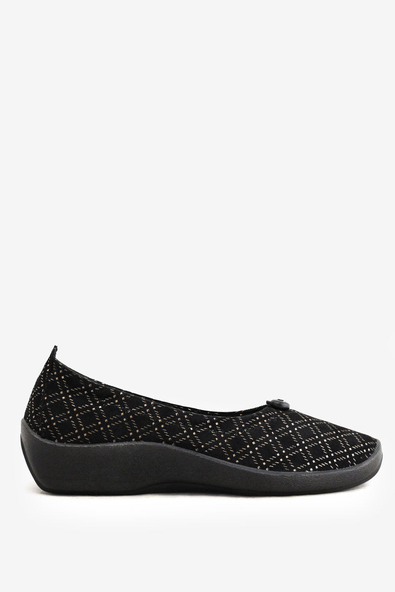 L14 - Lytech Quilted Ballerina Flat - Black Thyssen
