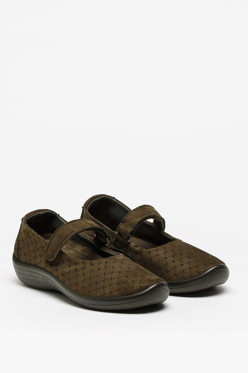Estrela A - Embossed Lytech Mary Jane - Olive