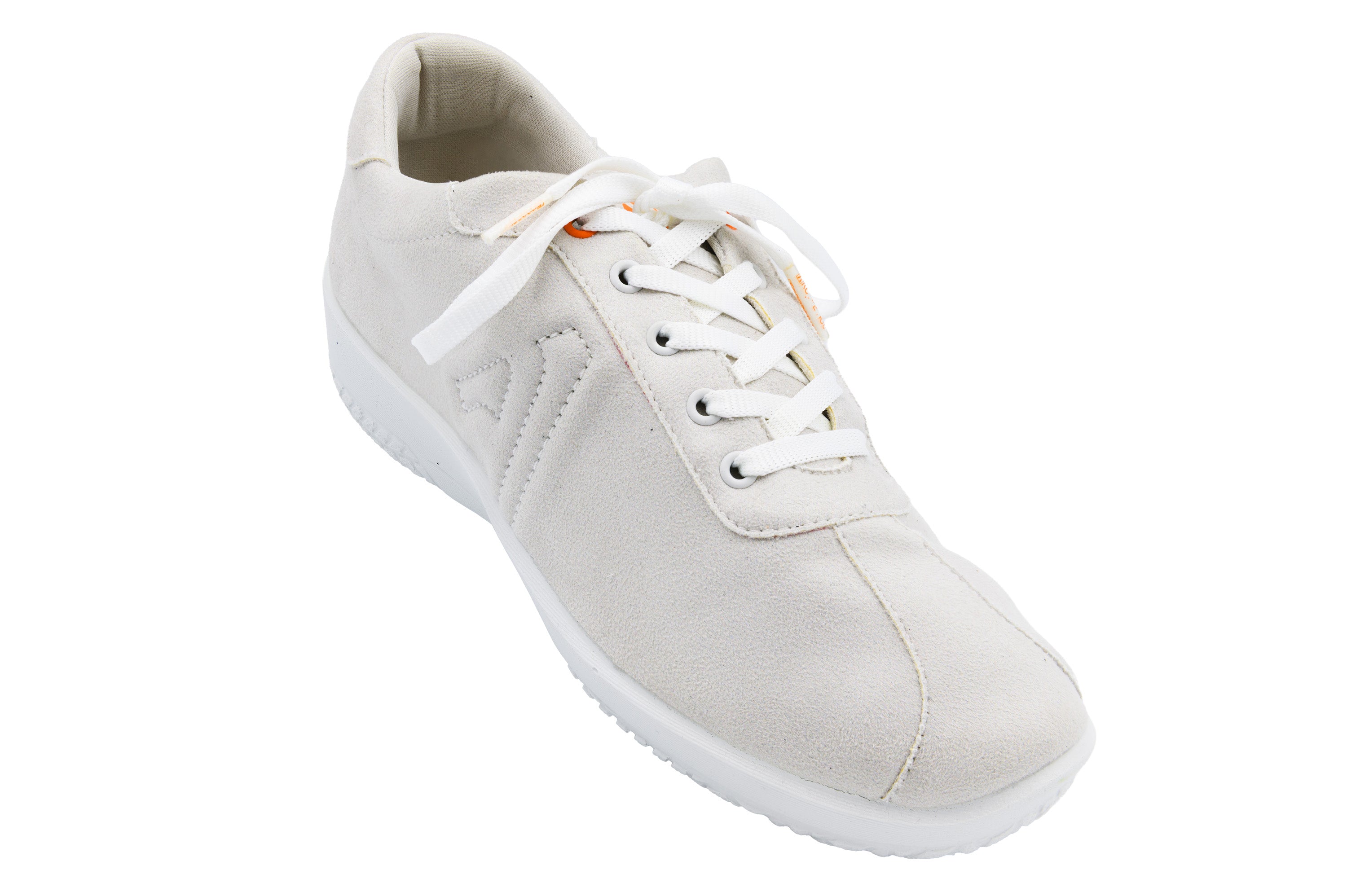 White sneaker with laces on a white background