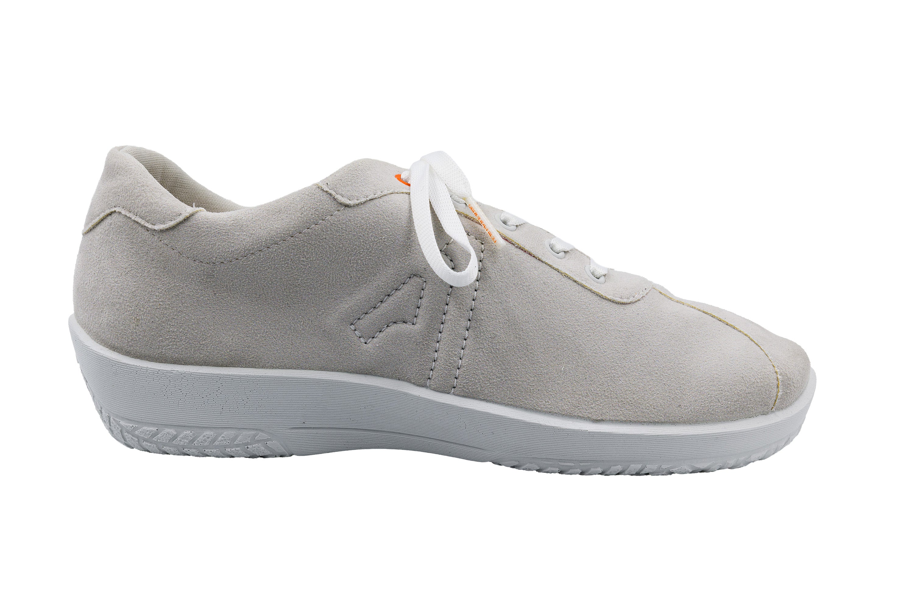 Gray sneaker with white sole on a white background