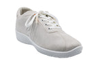 Light gray sneaker with white laces on a white background