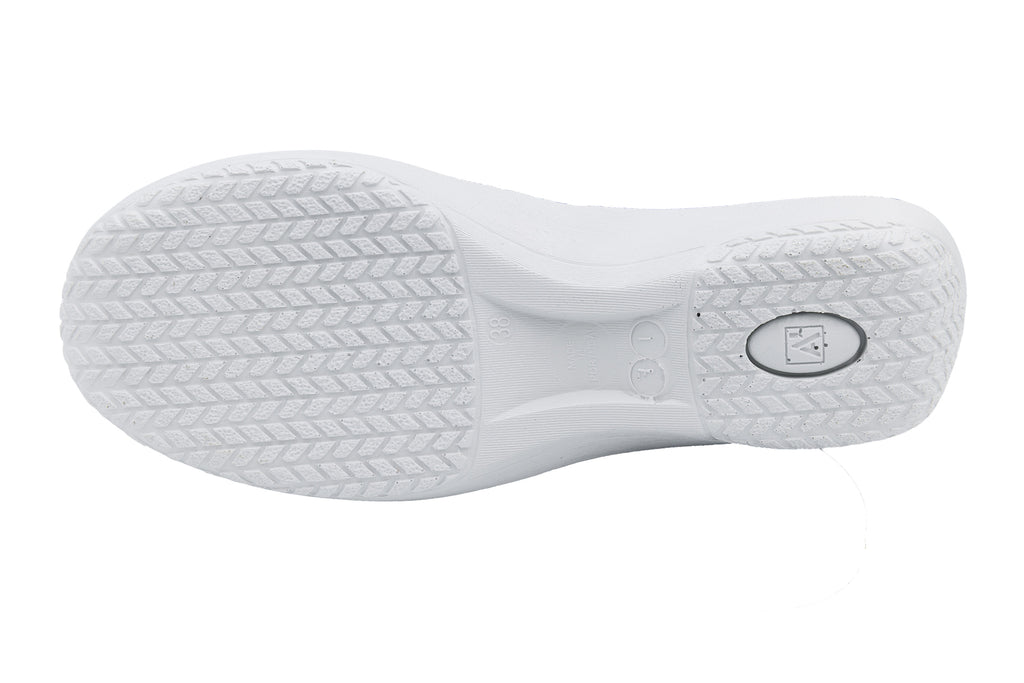 White athletic shoe sole with brand logo on a white background