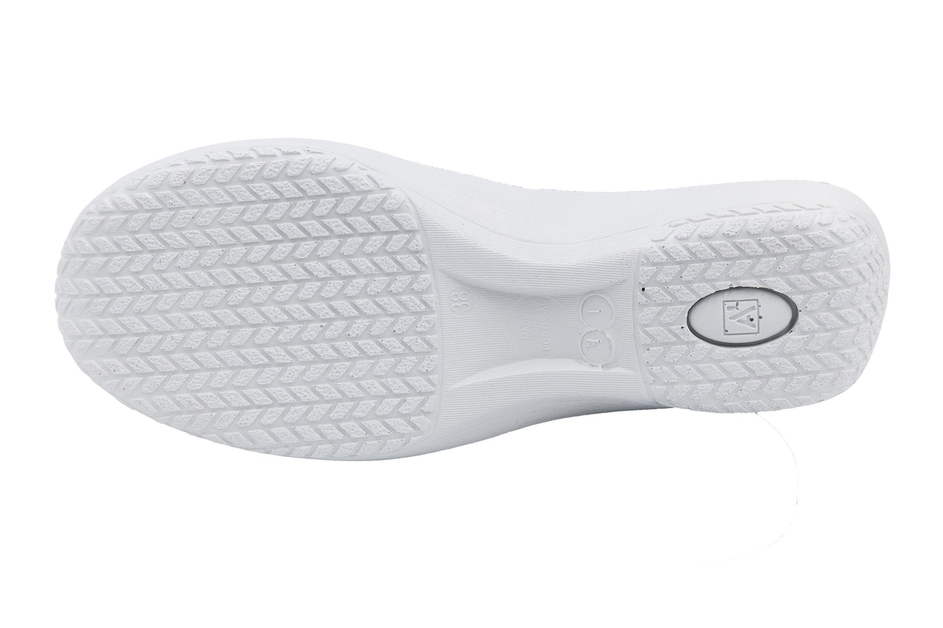 White athletic shoe sole with brand logo on a white background