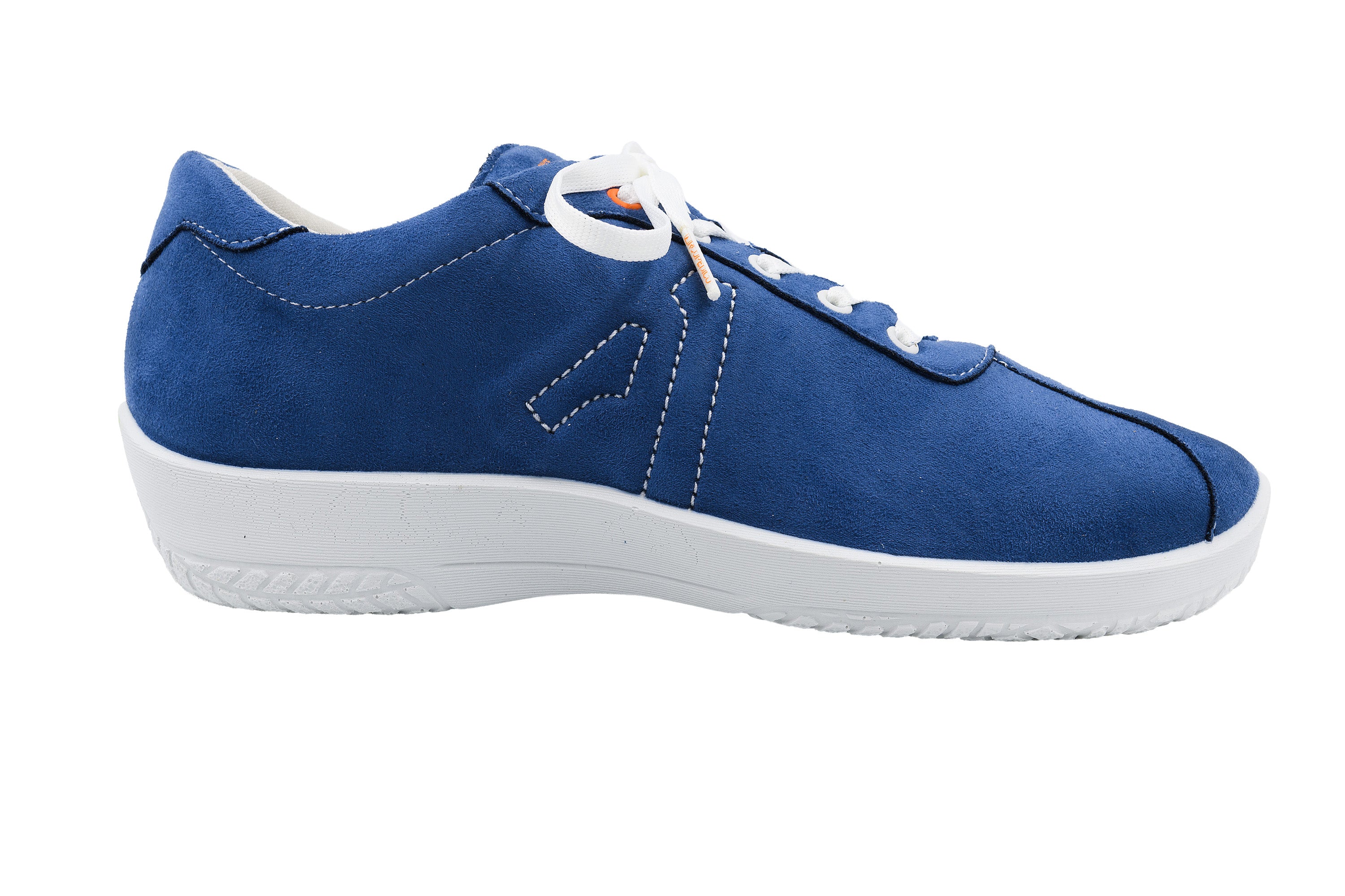 Blue sneaker with white sole on a white background